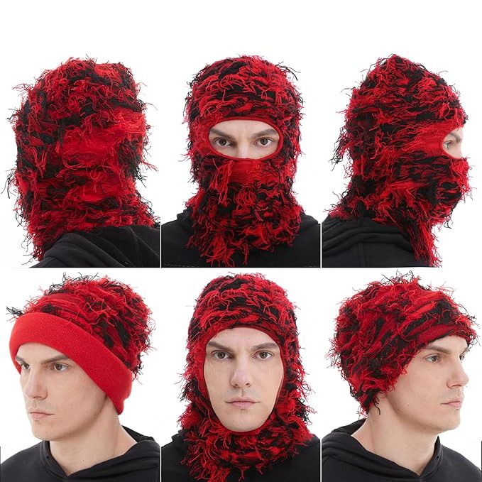 Distressed Knitted Full Face Ski Mask - Windproof Winter Hat for Men Women