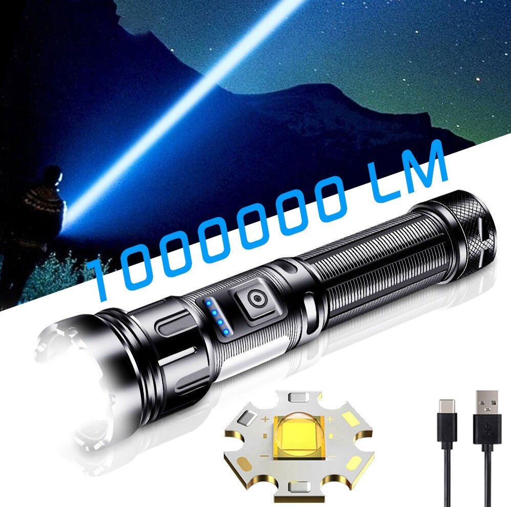 Rechargeable 1,000,000 Lumens LED Tactical Flashlight with COB Side Light and Long Range Beam