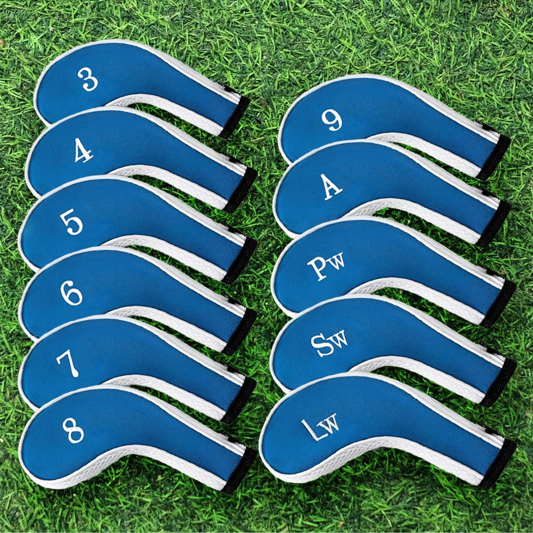 Golf Iron Head Covers 11-Piece Set Embroidered Numbers for Left & Right Handed Clubs Blue/White