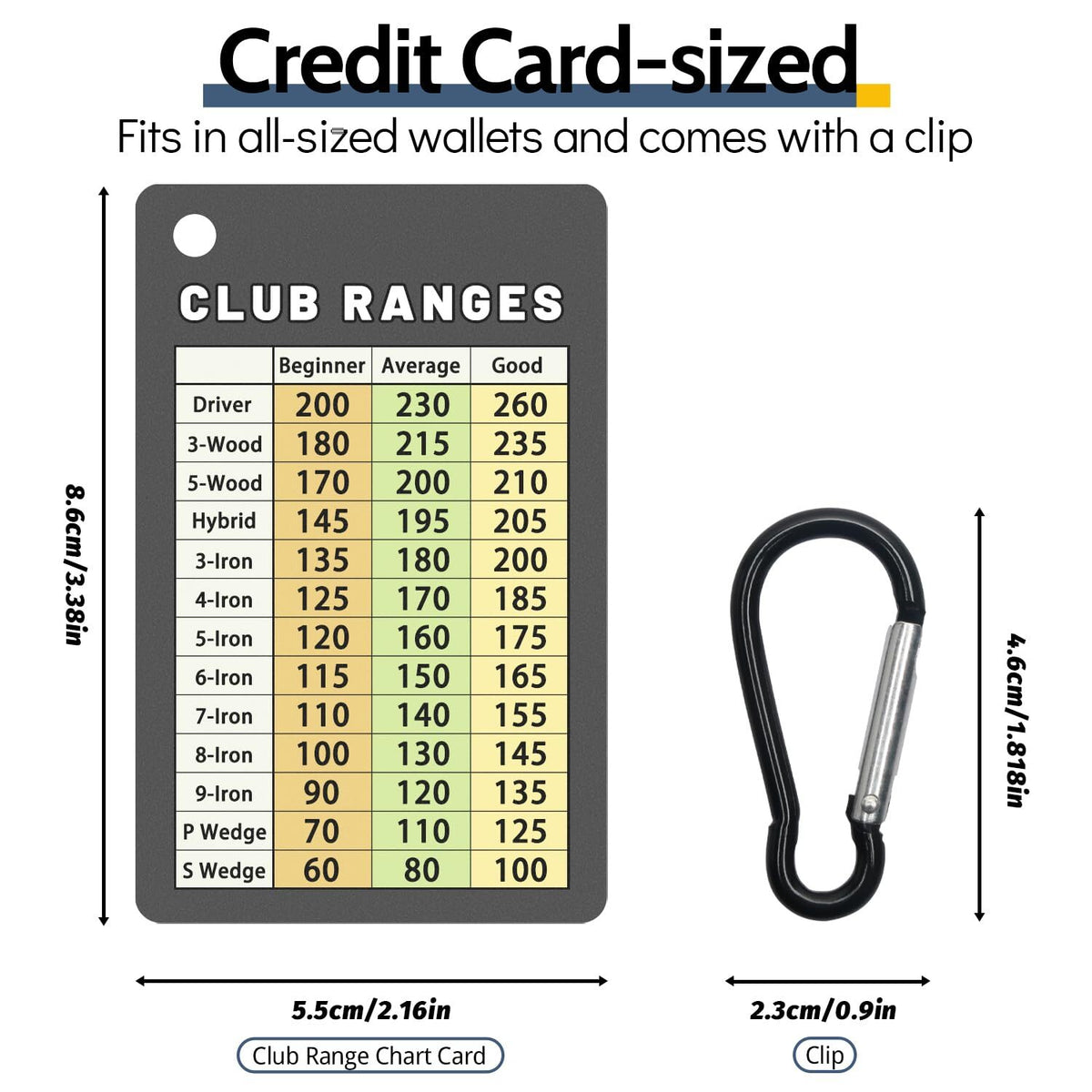 Golf Club Range Chart Card - Credit Card Size Yardage Guide for Golfers