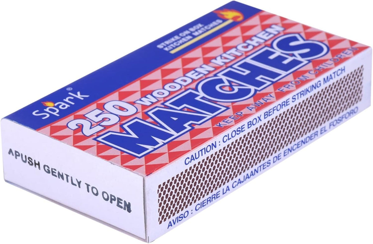 250 Wooden Kitchen Matches with Strike-On-Box for Camping and Home Use