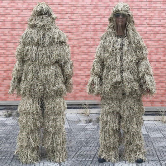 Camouflage Ghillie Suit for Hunting and Birdwatching - Tan 5-in-1