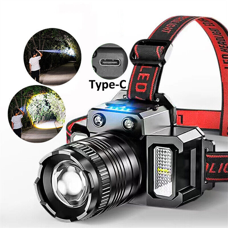 Rechargeable LED Headlamp with Zoomable Super Bright Light 300m Range