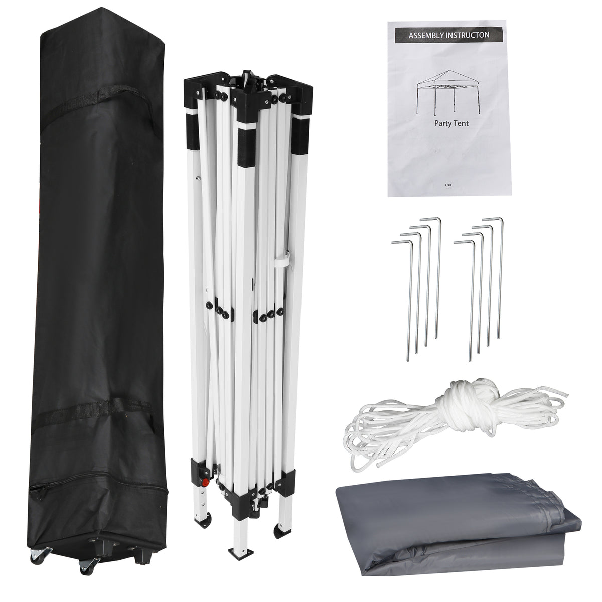 10x10 Pop Up Canopy Tent with Adjustable Heights and Wheeled Bag - Grey