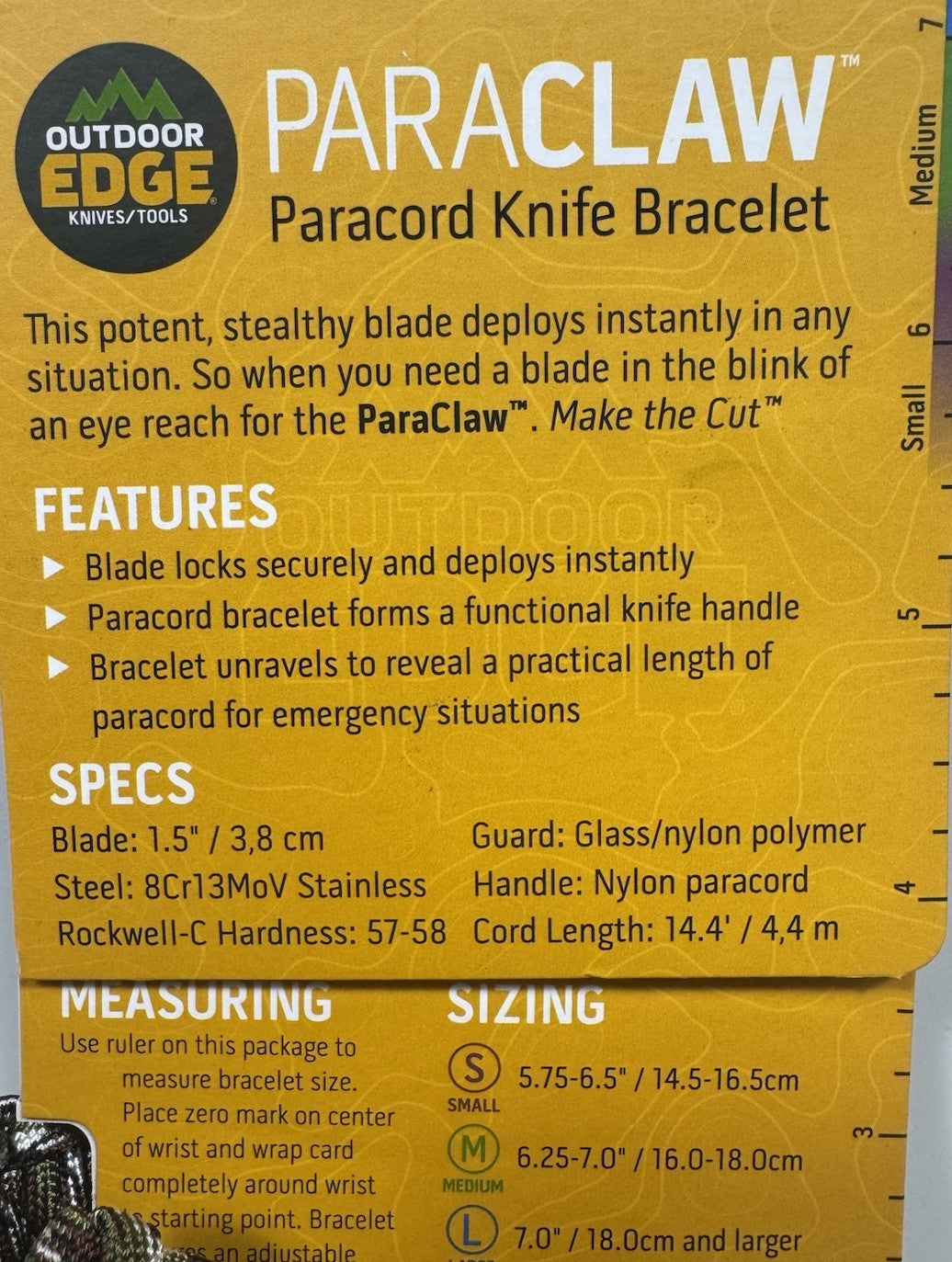 Outdoor Edge Paracord Survival Bracelet with Fixed Blade Knife - Camouflage, Medium