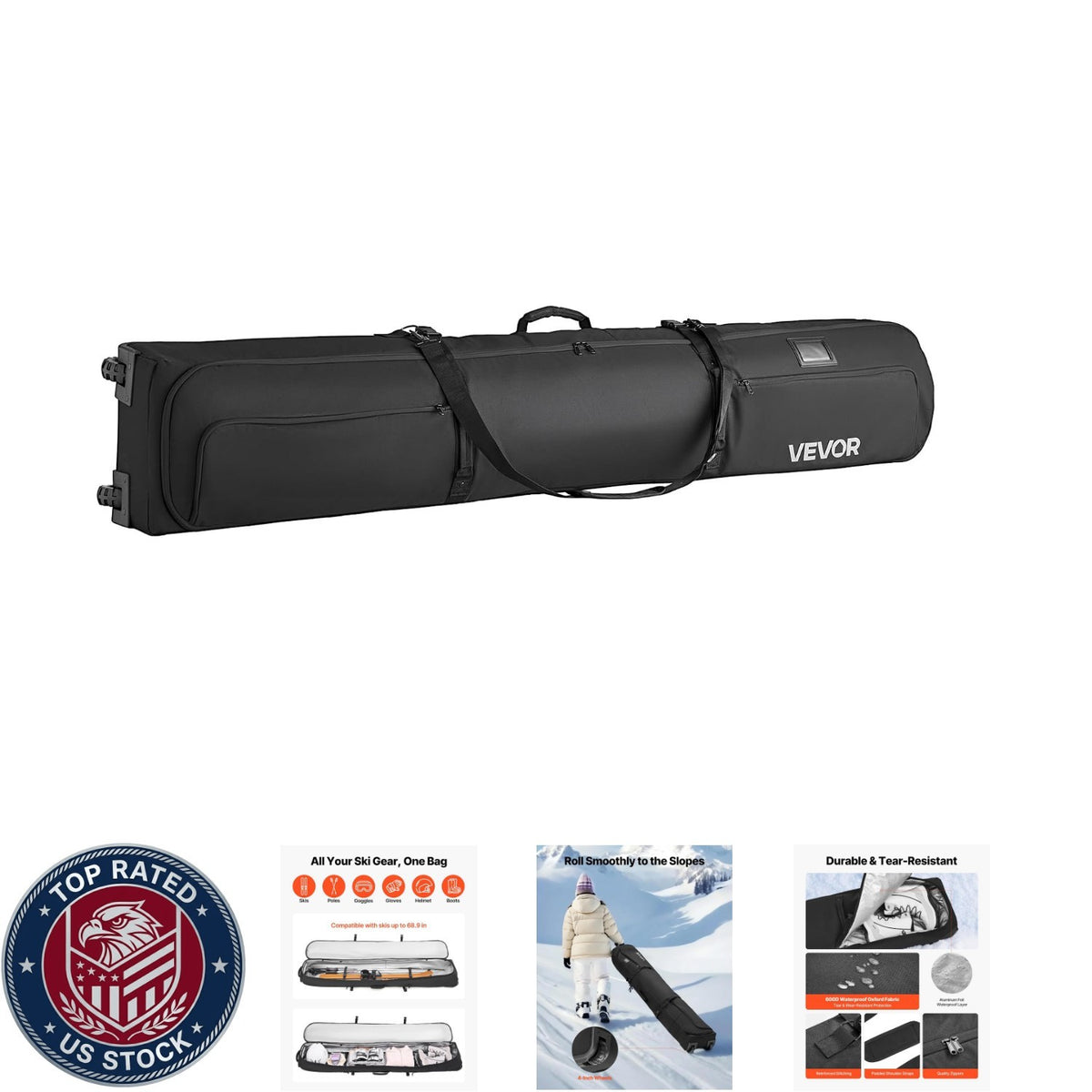 Waterproof Ski & Snowboard Roller Bag with Wheels - Padded Travel Bag for Winter Sports