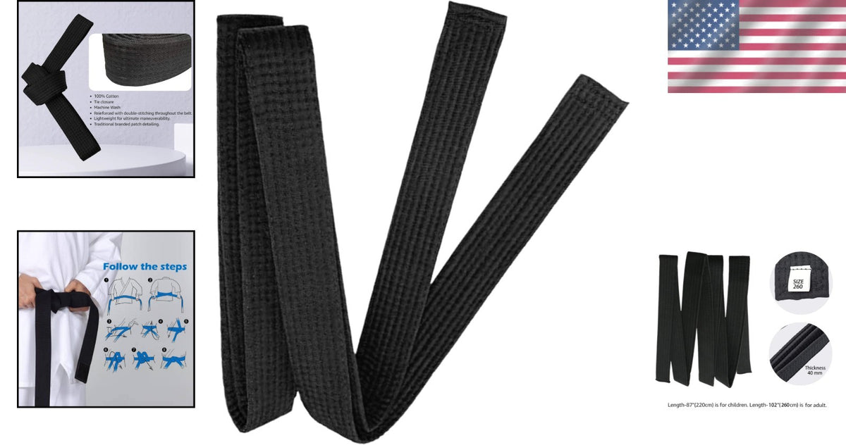 8.6ft Black Martial Arts Belt for Karate Taekwondo Judo Double Wrap
