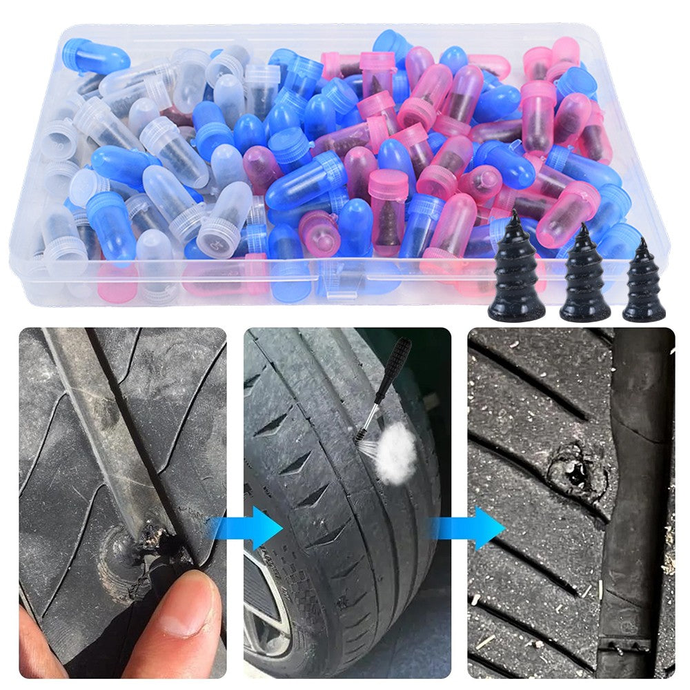 Heavy Duty Tire Repair Kit with Rubber Nails & Screwdriver – 100 Pcs for Car, Truck, Motorcycle & Bicycle Tires