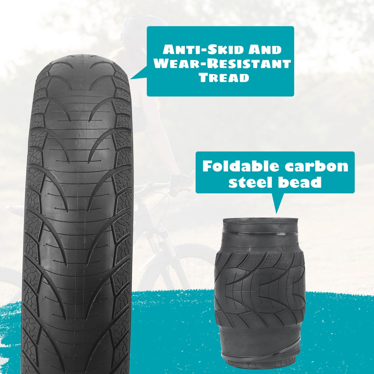 26x4.0 Fat Bike Tires E-Bike Mountain Snow Heavy Duty 2 Pack