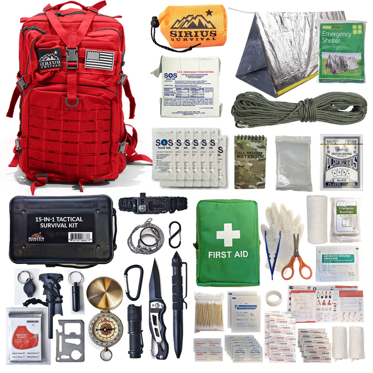 Emergency Survival Bug Out Bag Kit for 1-2 People with Backpack