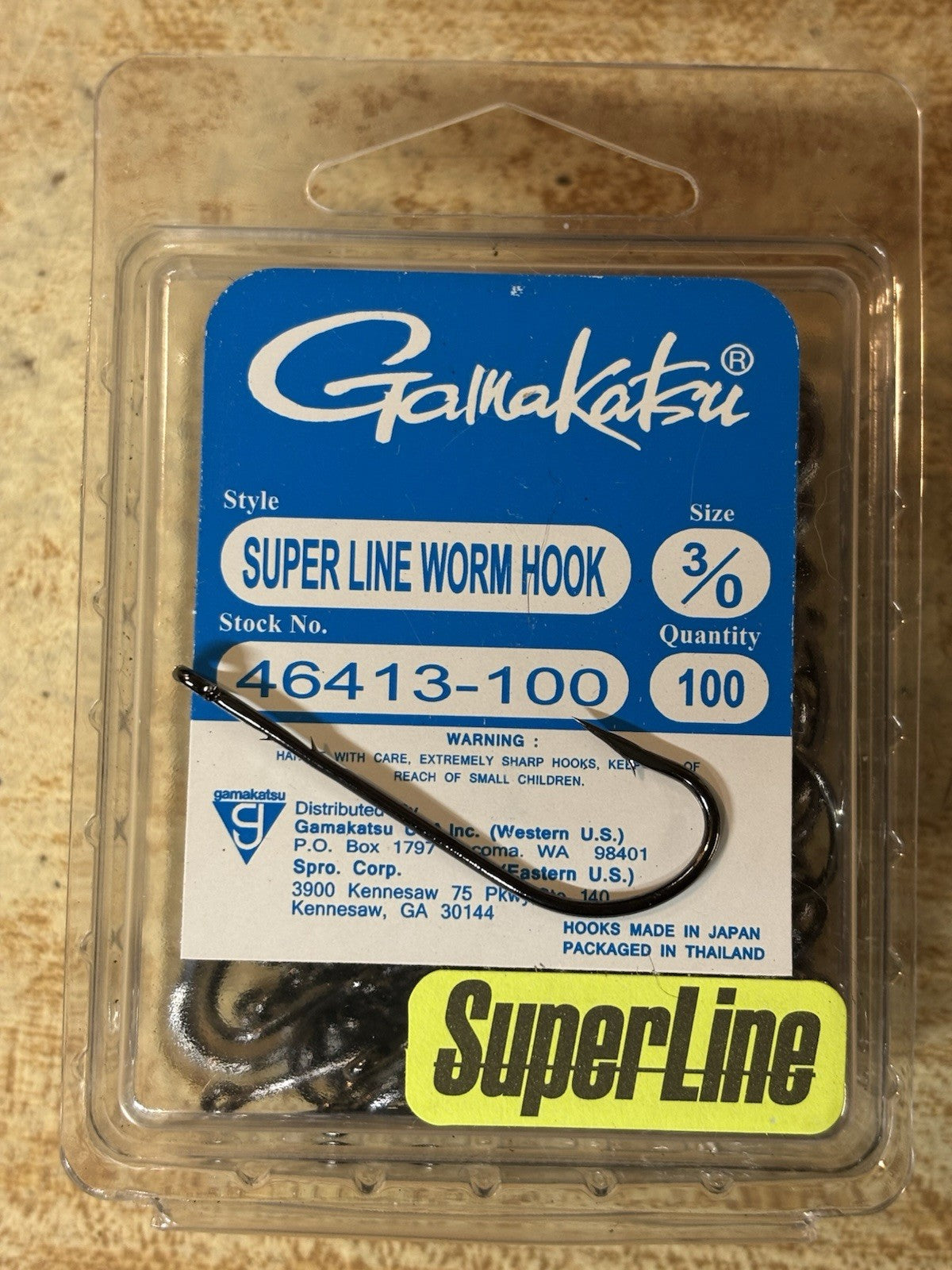 Gamakatsu 3/0 Straight Shank Worm Fishing Hooks - 100 Pack