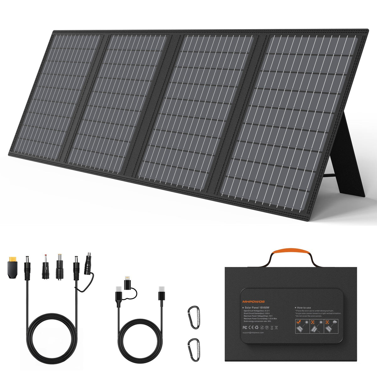 60W Foldable Solar Panel Charger with USB Ports for Camping Hiking RV
