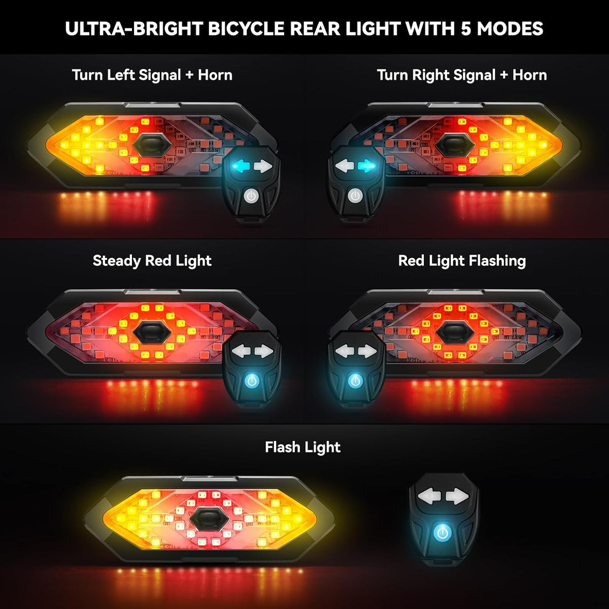 Rechargeable LED Bicycle Front and Rear Light with Horn and Power Bank Function