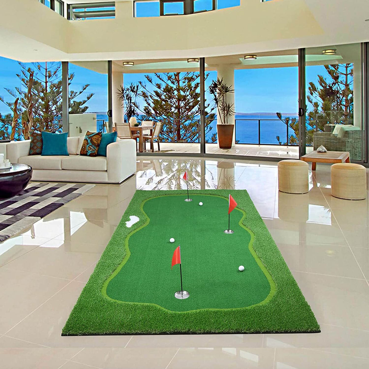 Golf Putting Green Mat with Adjustable Slope for Indoor Outdoor Practice