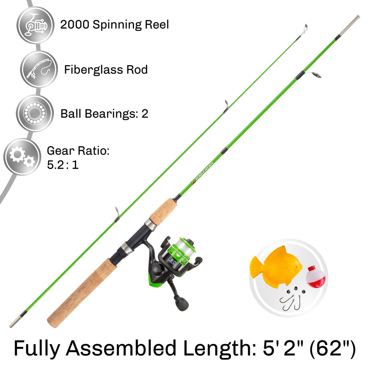 Kids Spinning Fishing Pole Kit with Reel, Line & Accessories - Green