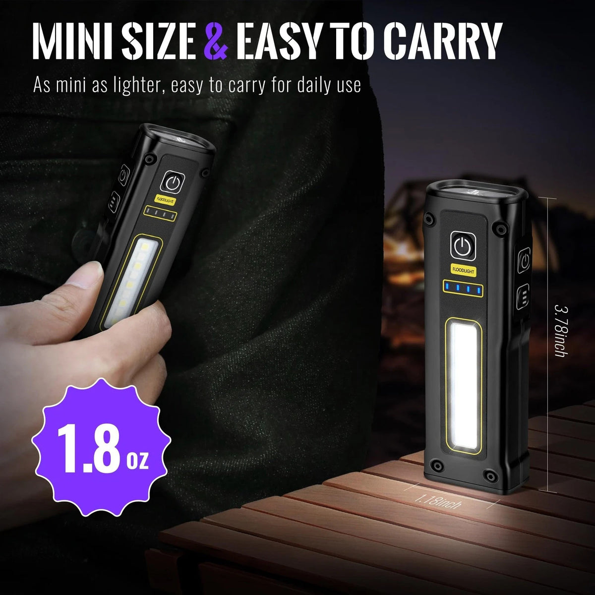 UV Flashlight 395nm Blacklight LED EDC Mini Rechargeable Torch
