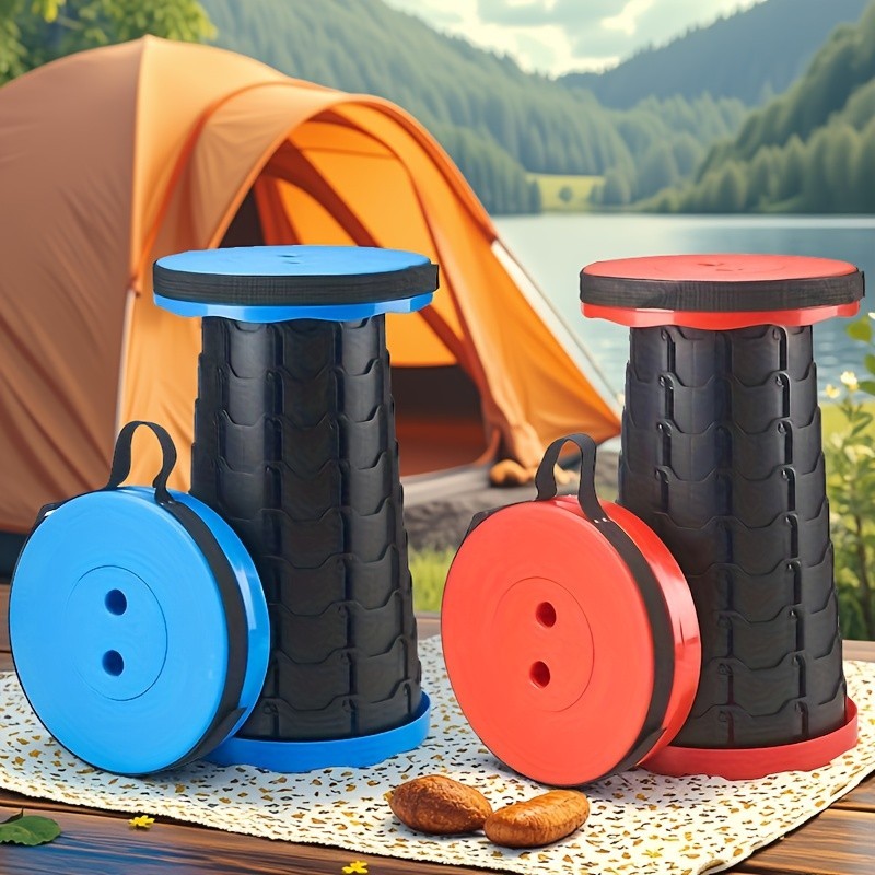 2-Pack Collapsible Camping Stools - Portable Outdoor Seating, 400LBS Load Capacity, Blue and Red