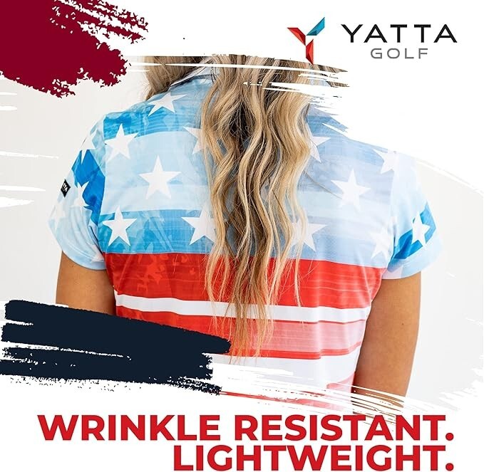 Women's Patriotic Golf Polo Shirt - Red, White, Blue USA Flag Performance Top 3XL