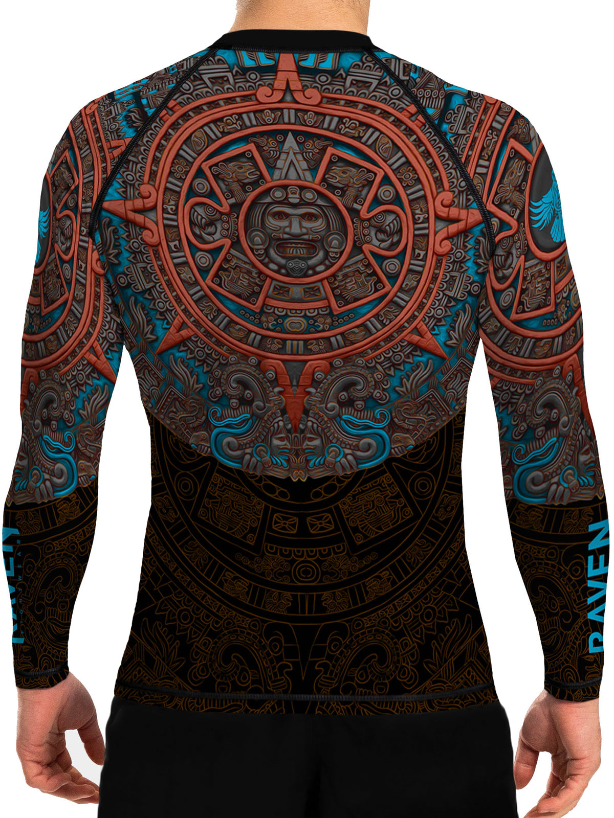 Men's MMA Rash Guard - Mexica Aztec Calendar Combat Shirt, Black