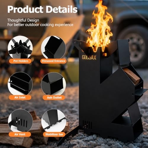 Portable Wood-Burning Camping Stove with Carry Bag - Outdoor Cookware