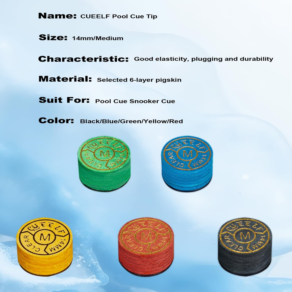 6-Layer 14mm Pool Cue Tips - Medium Leather Replacement Tip (2 Pcs)