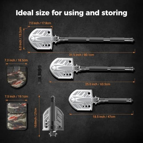 23-in-1 Folding Camping Shovel Multi-Tool Survival Gear for Outdoors