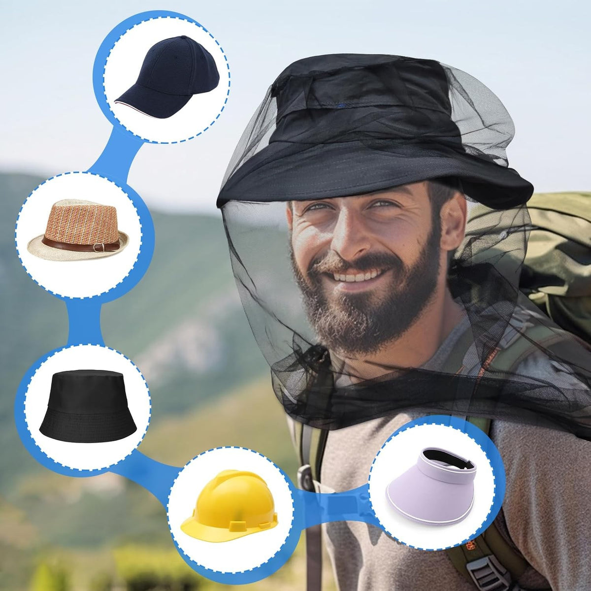Mosquito Net Hat Mesh Insect Protection Face Mask for Hiking Camping Fishing