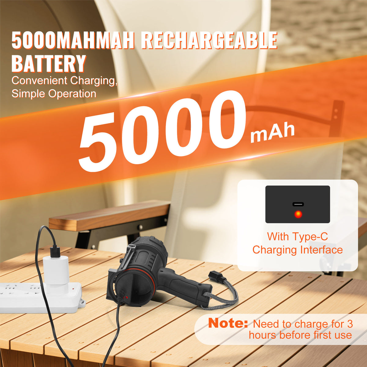 High Powered Rechargeable LED Spotlight 200,000 Lumens with 4 Modes & Waterproof IP67