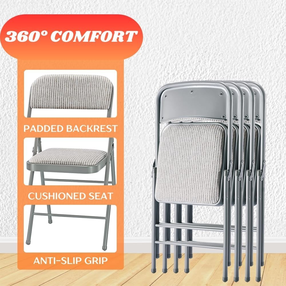 Padded Folding Chairs with Cushions - Metal Frame for Events & Parties