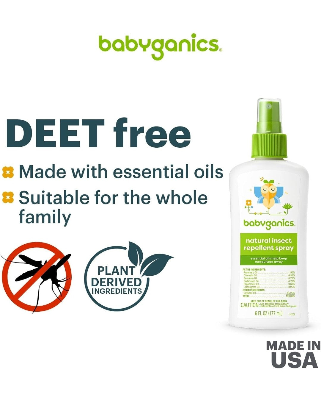 Babyganics Mosquito Repellent Spray with Plant & Essential Oils 6oz 2-Pack