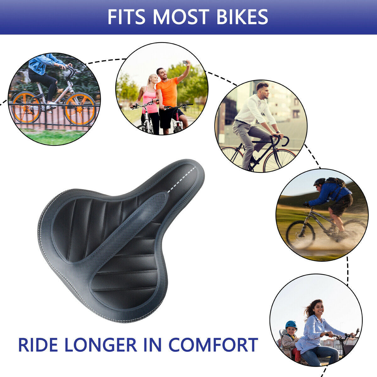 Comfort Wide Bicycle Saddle Seat with Air Cushion and Gel Pad