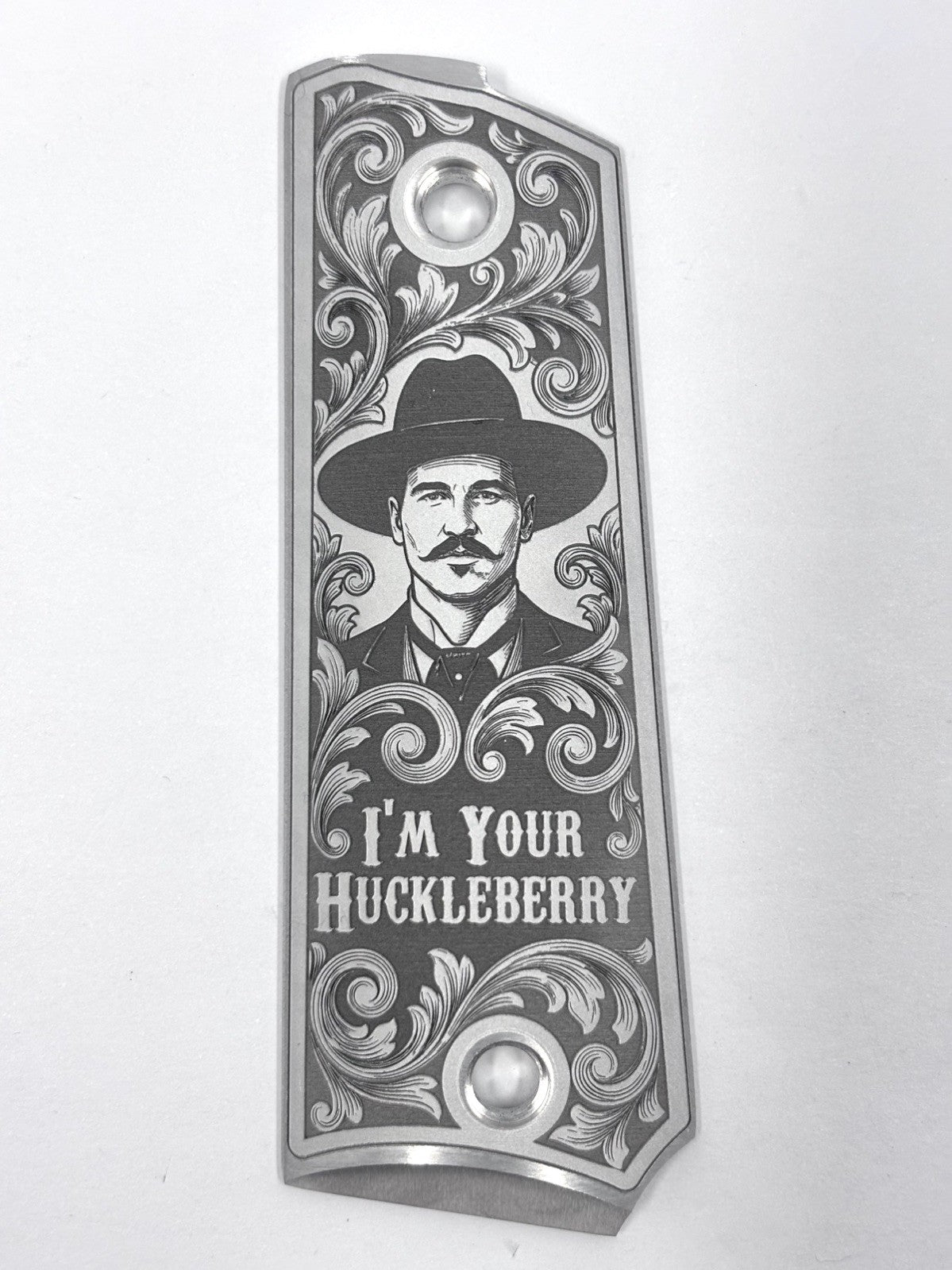 Custom Engraved 1911 Aluminum Pistol Grips - Doc Holliday Scroll Design
