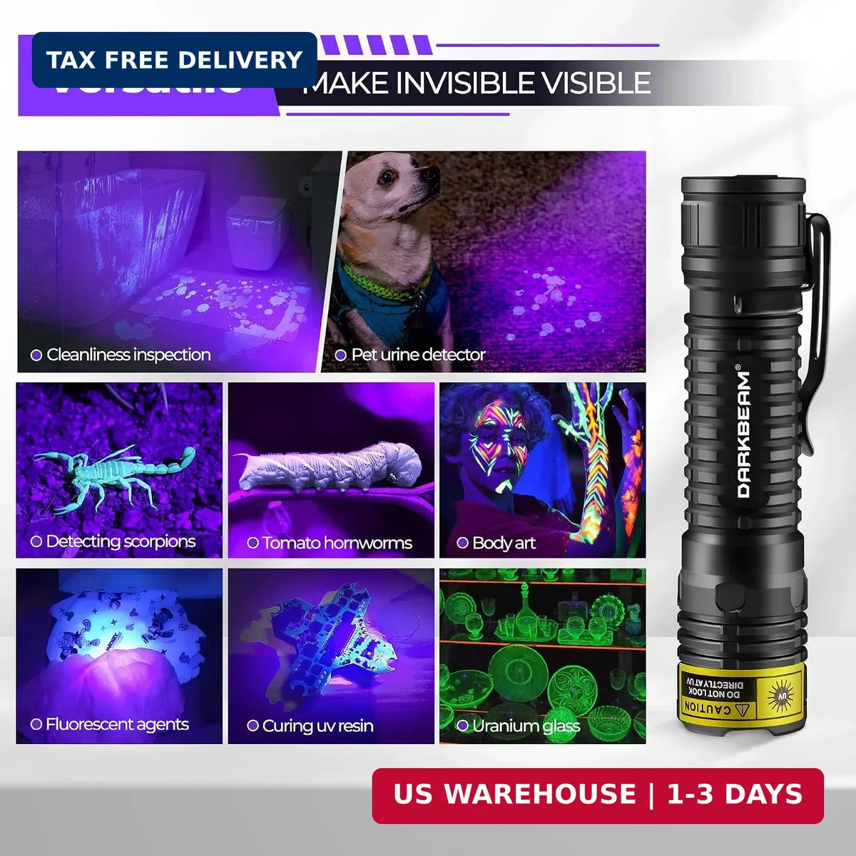 Mini UV Blacklight Flashlight 395nm Portable UV Torch for Detecting Urine Glass Minerals