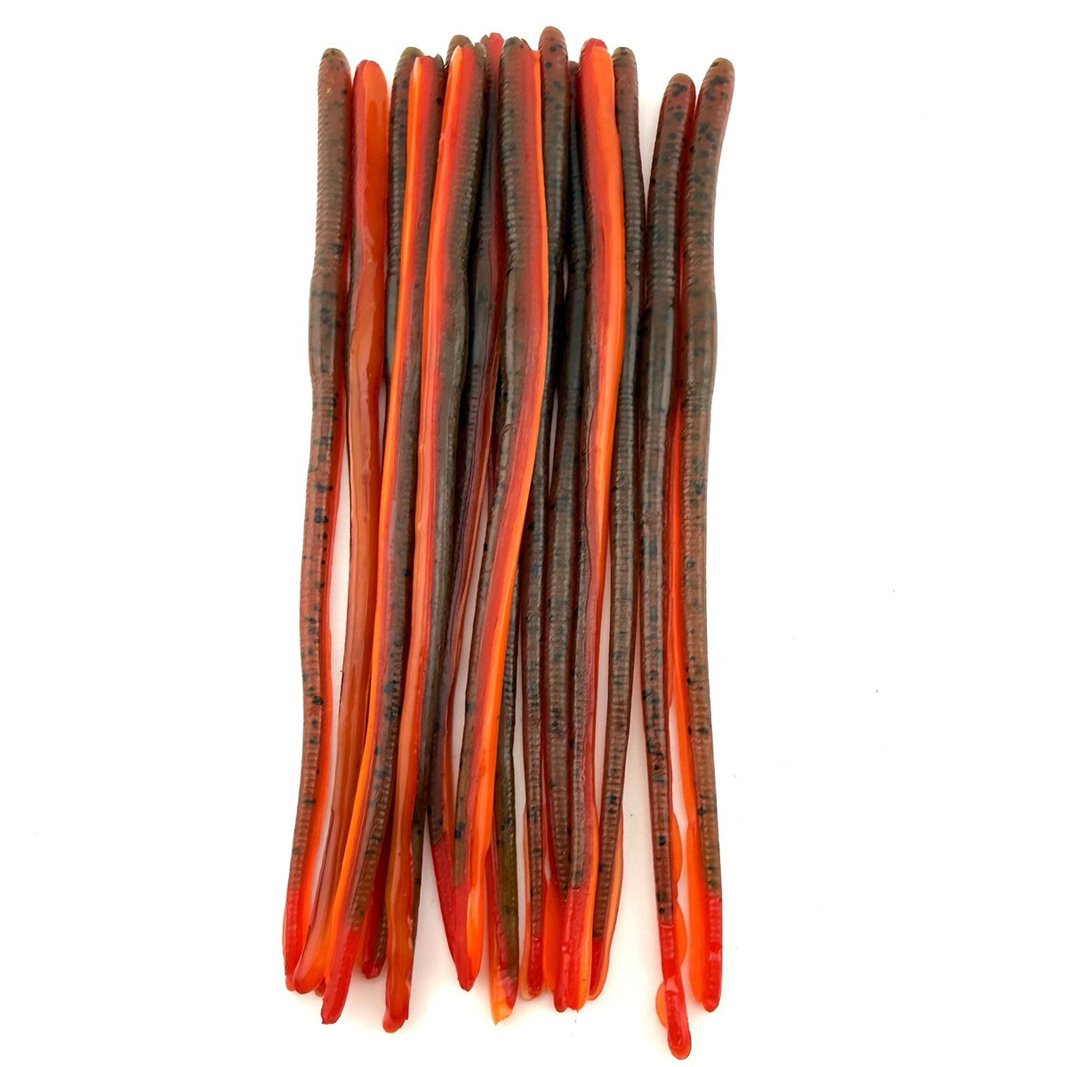 15 Hand Poured 7.5” Pin Tail Plastic Worms for Bass Fishing - Autumn Craw