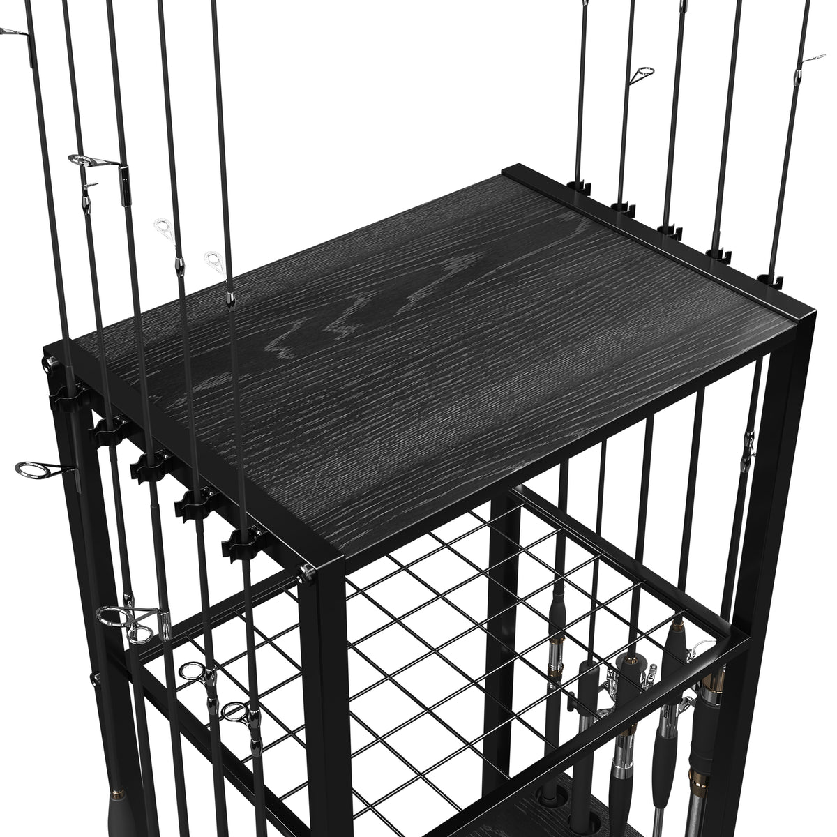 10 Rod Fishing Rod Holder Rack with Tackle Storage and Mobility