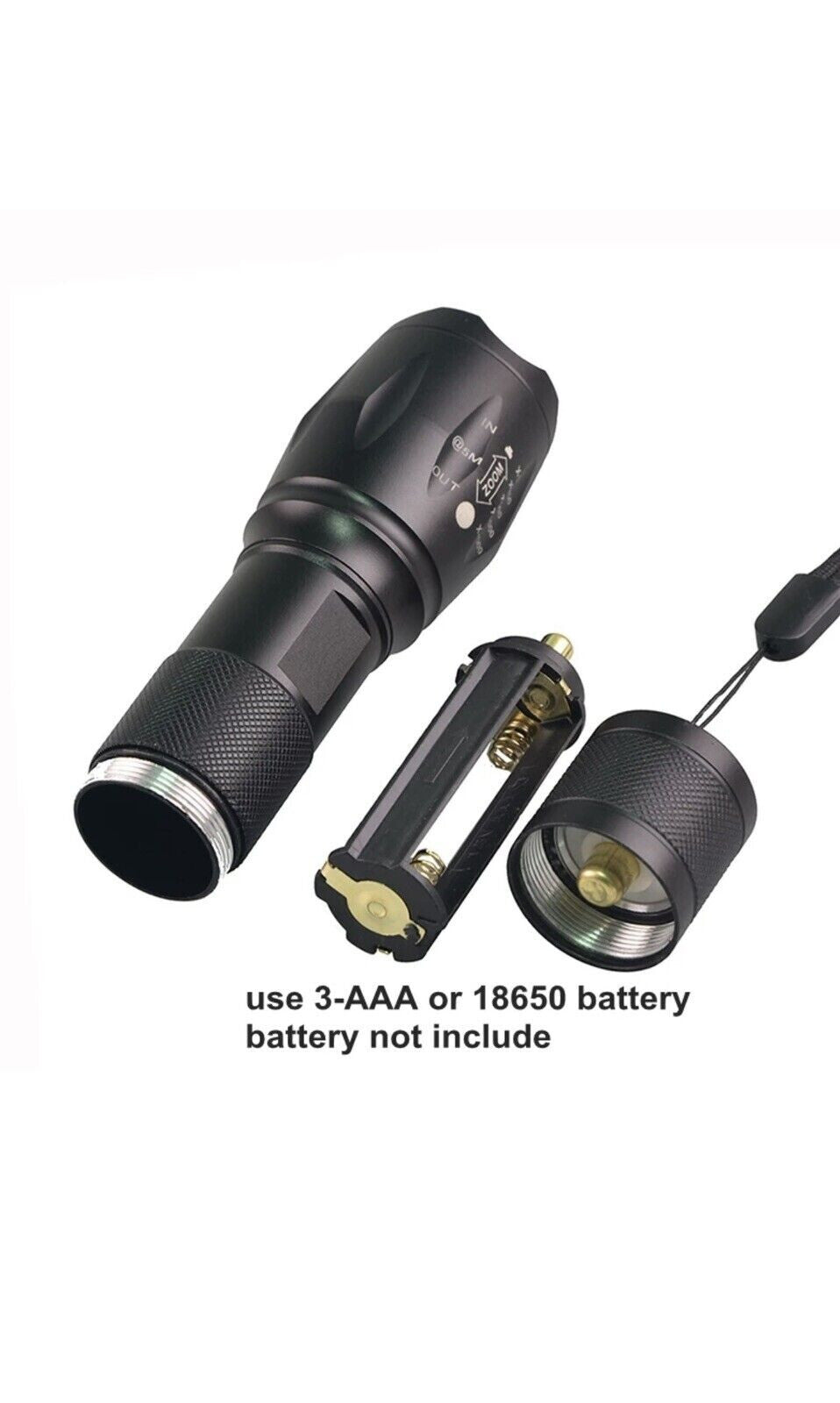 Super Bright Tactical LED Flashlight with Zoom and Safety Modes