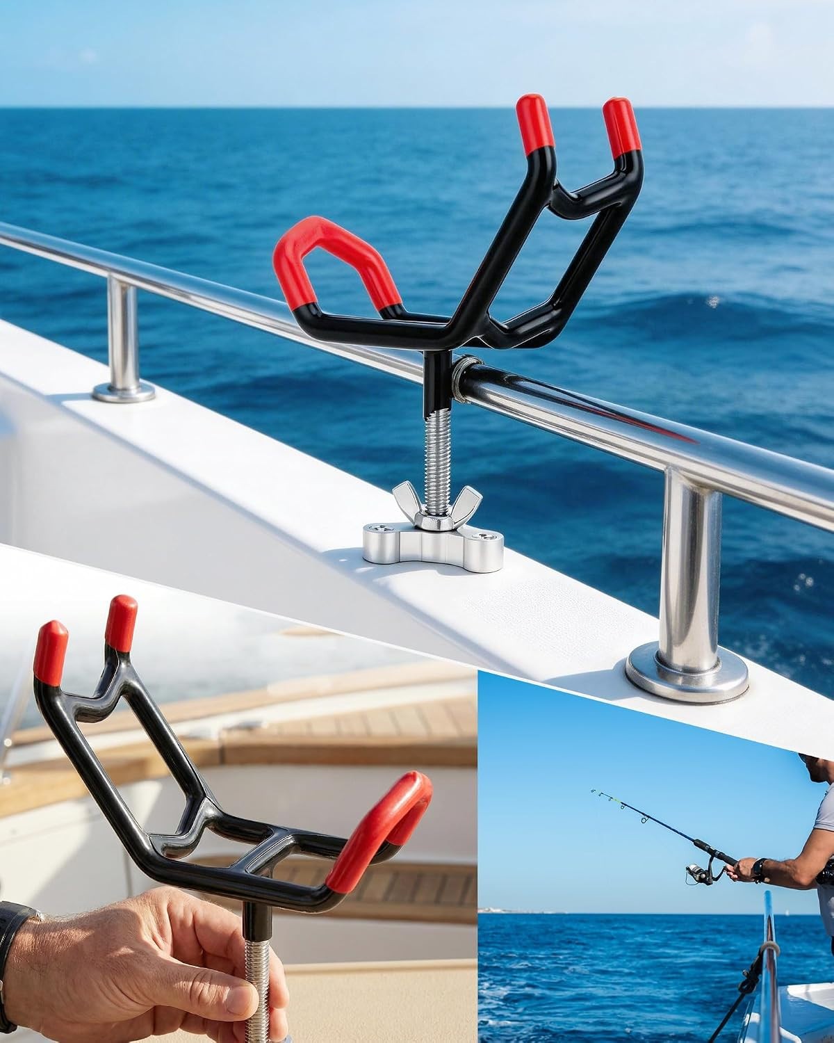 4 Pack Boat Fishing Rod Holders with Anti-Slip Tips - Dual-Angle Stainless Steel