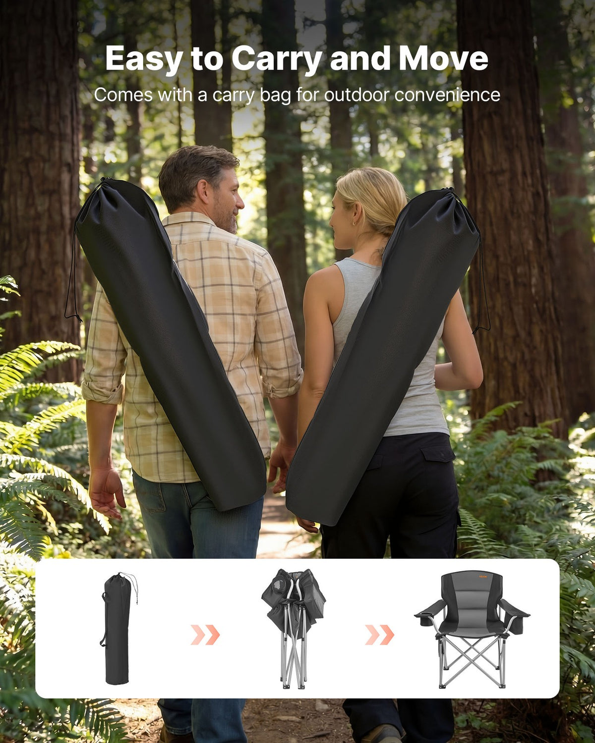 Oversized Camping Chair Set with Cup Holder and Cooler Bag - 2 Pack