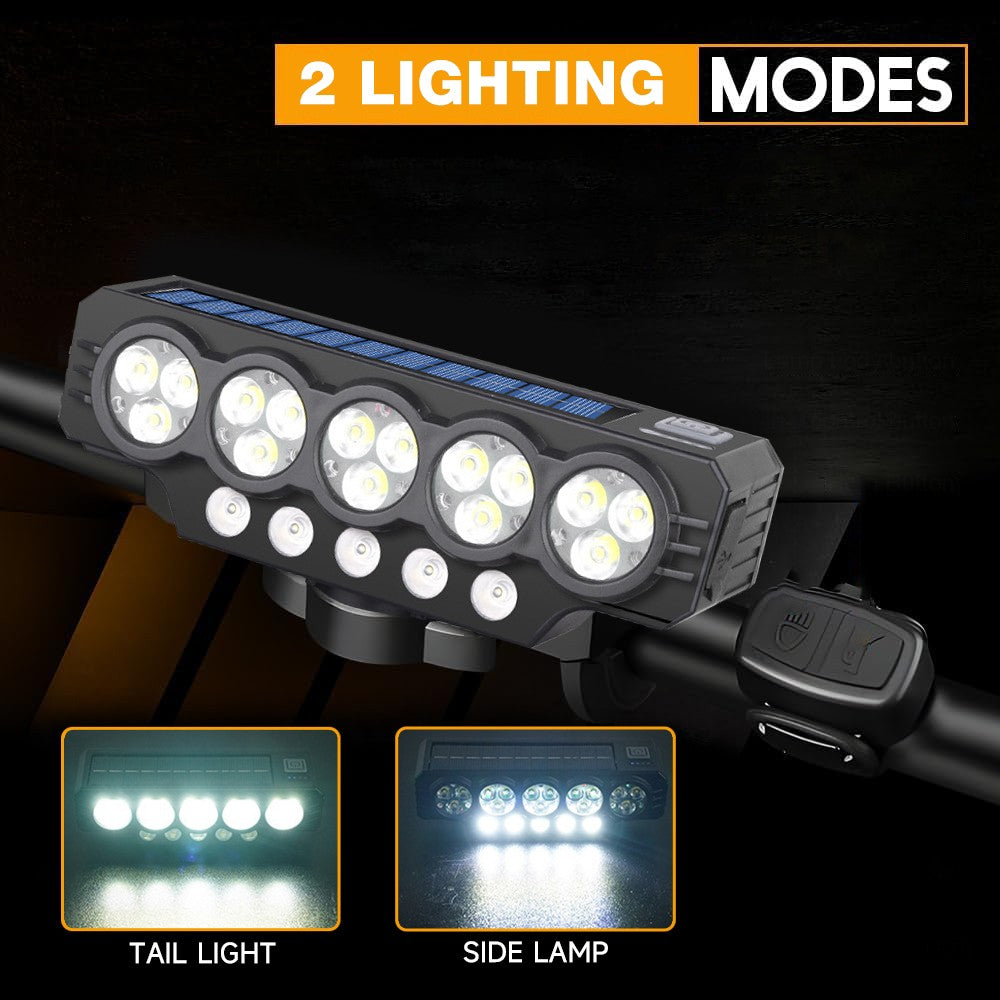 Super Bright Solar USB Bicycle Front Headlight with Horn & Power Bank