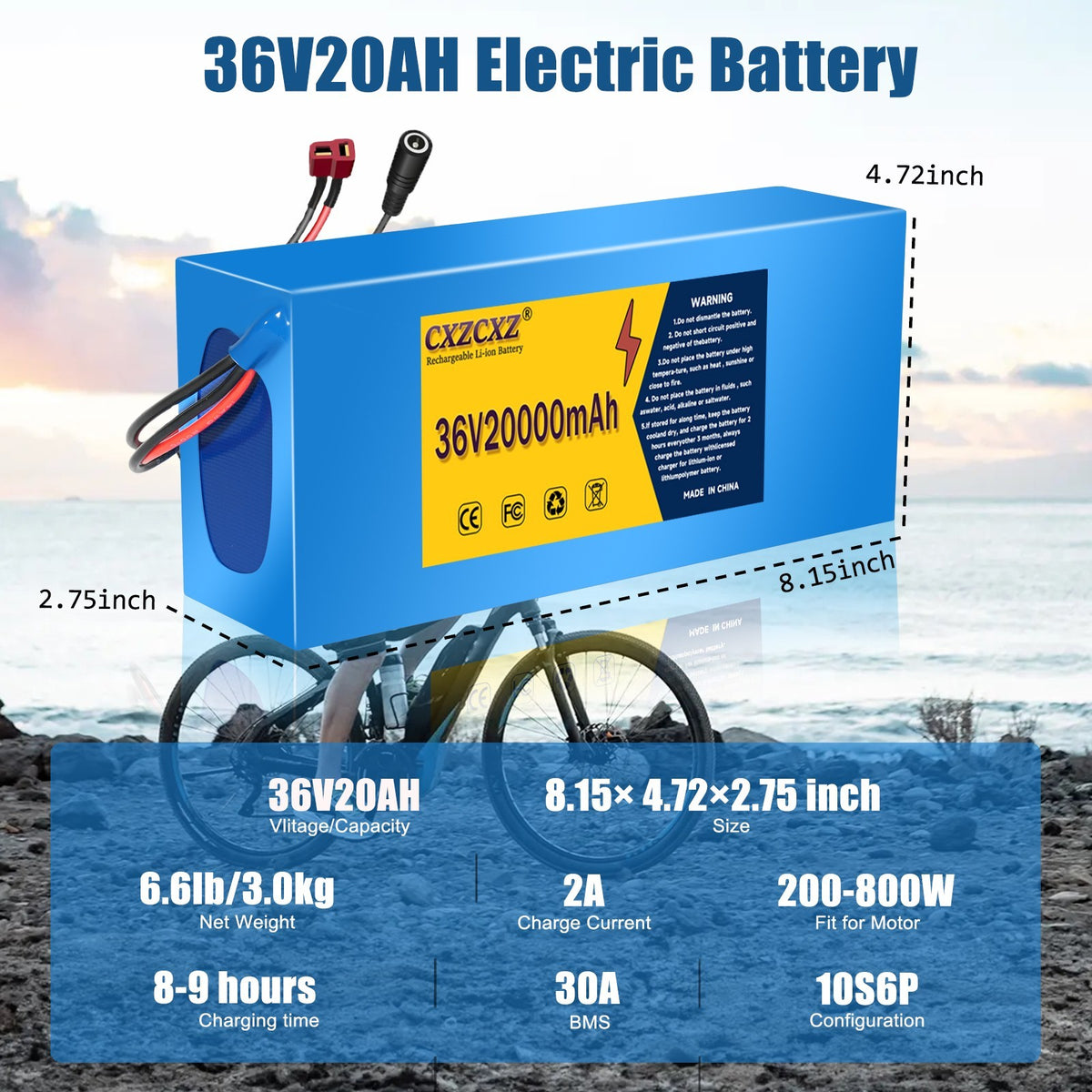 36V 20Ah Lithium LiFePO4 Ebike Battery Pack for 200W-800W Motors UL Certified