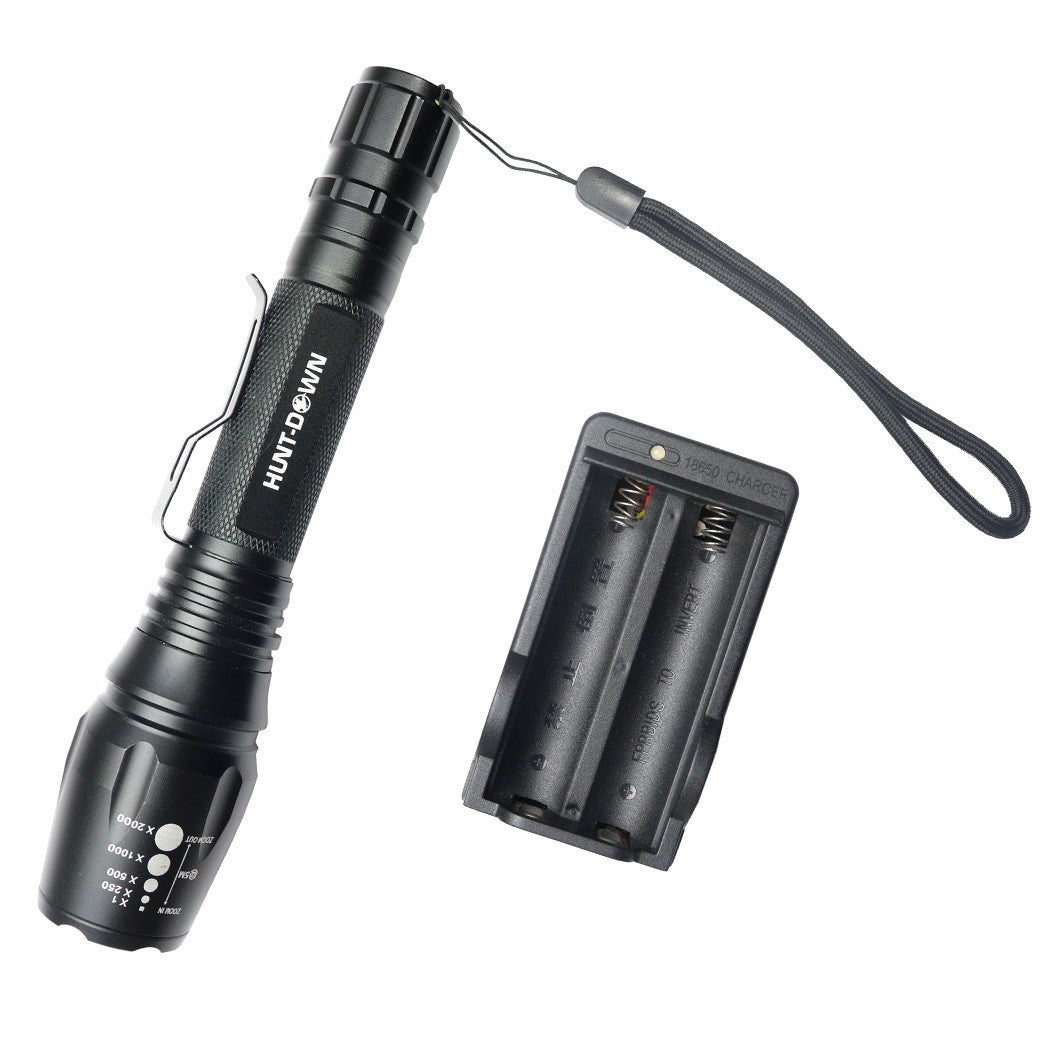 Rechargeable Tactical Flashlight 500LM Self-Defense with Charger & Batteries