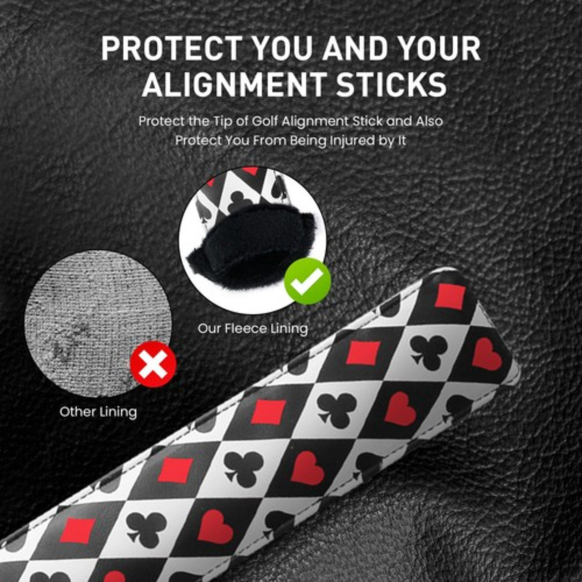 Leather Cover for Golf Alignment Sticks 14x2 Inch - Fits 2 Sticks, Resists