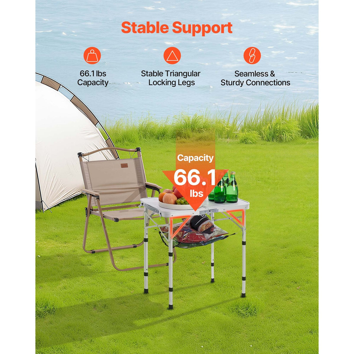 2ft Foldable Aluminum Camping Table with Adjustable Height for Outdoor Use