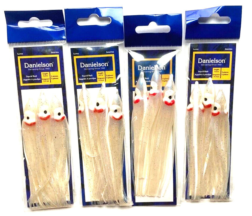 Pearl Glow Squid Baits - 4.5 Inch Fishing Lures for Salmon and Larger Gamefish (4 Pack)