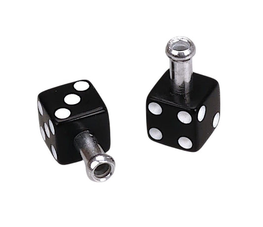 Bicycle Brake Cable End Tips - Pair, Black with White Pips, 8mm Dice