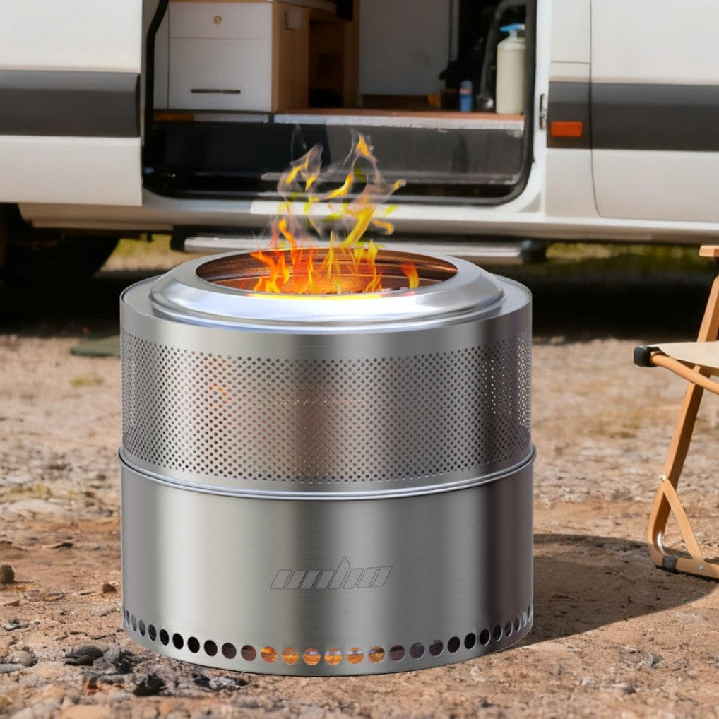 Large Smokeless Stainless Steel Fire Pit for Outdoor Wood Burning - Portable, 4-6 People
