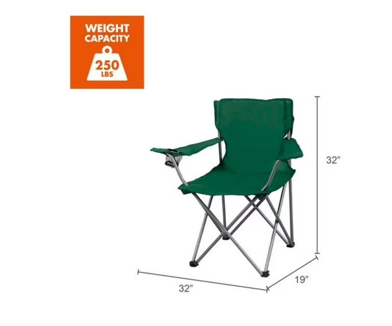 Portable Camping Chair with Cup Holder - Foldable Outdoor Seat, Green