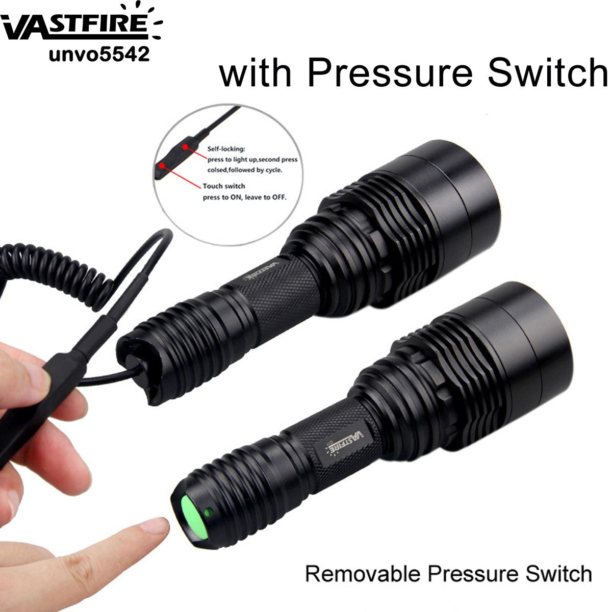 LED Flashlight with Zoom, Red/White Light, 800 Yards Hunting Torch