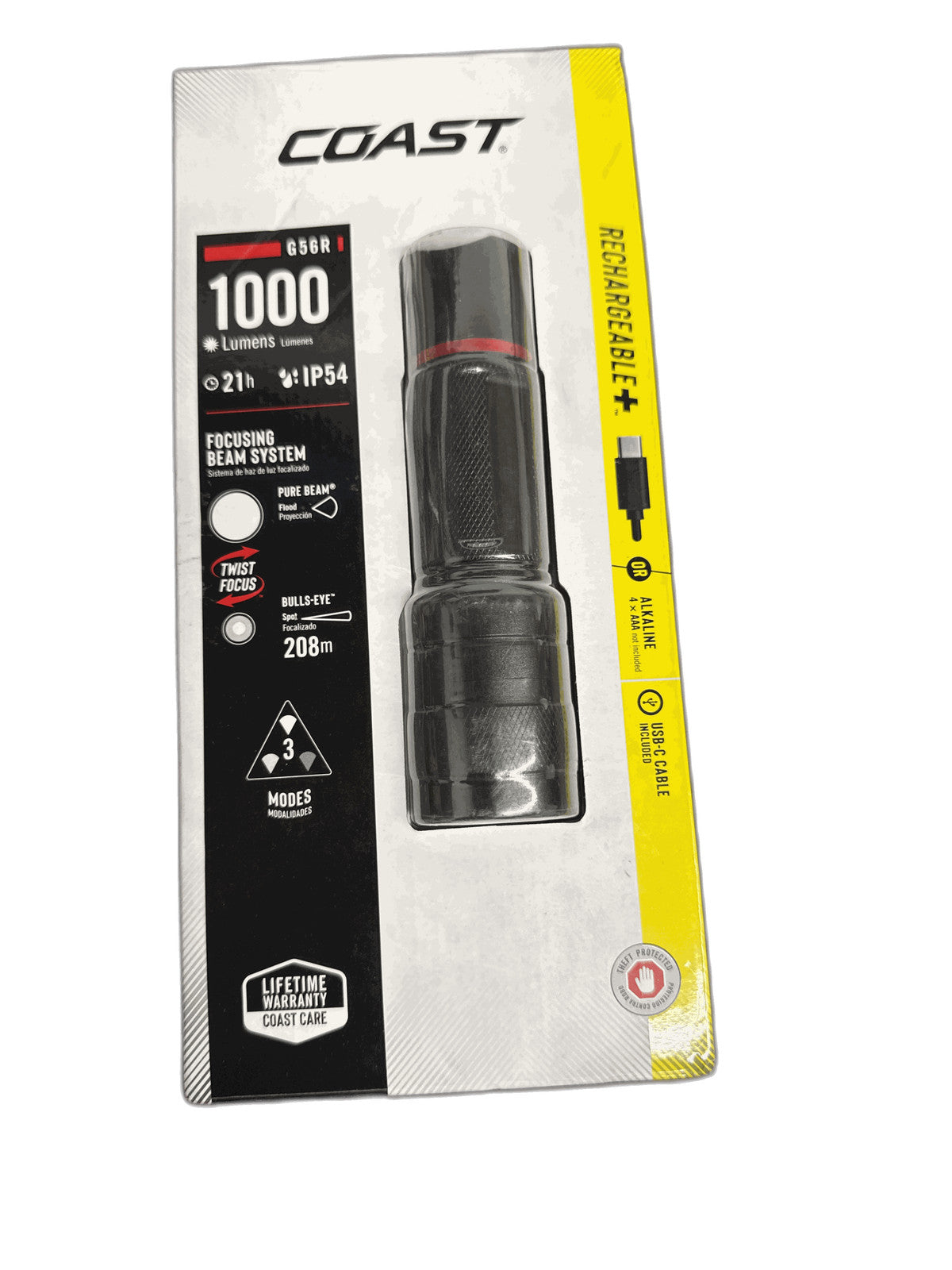 Rechargeable Handheld Flashlight 1000 Lumens with Focus & Water Resistance