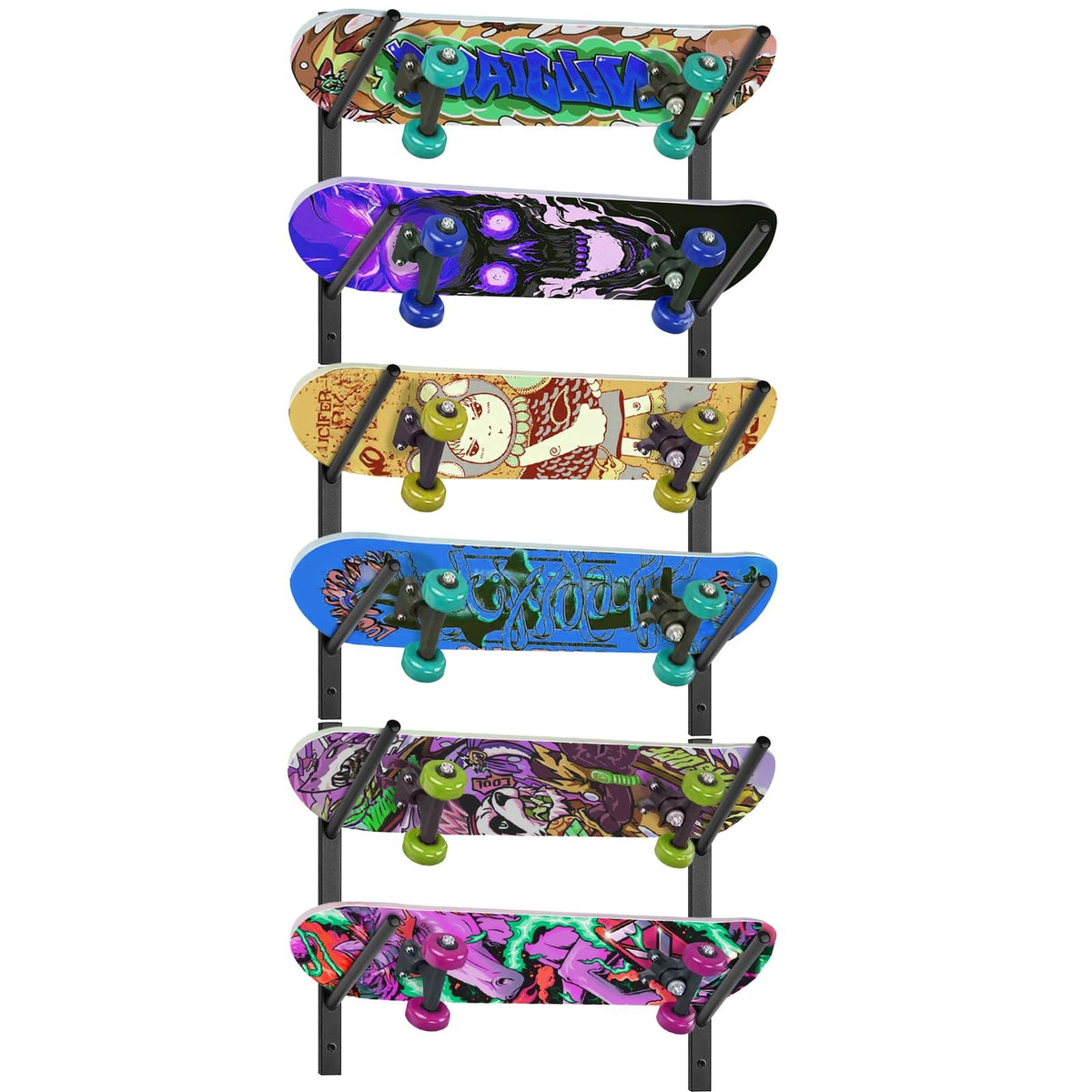6-Tier Wall Mount Skateboard & Snowboard Rack Space-Saving Storage Organizer